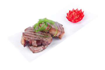 roasted beef meat strips on white