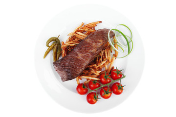 grill meat on potato chips