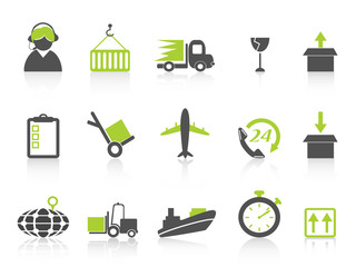 simple logistics and shipping icons green series