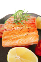 salmon on iron pan