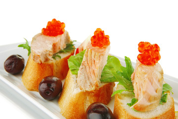 red salmon on baguette