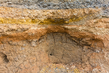 Section of road, water erosion as hole.