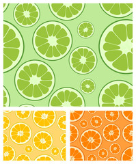 Vector lemon, lime and orange seamless background collection