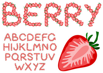 Vector strawberry alphabet on a white background