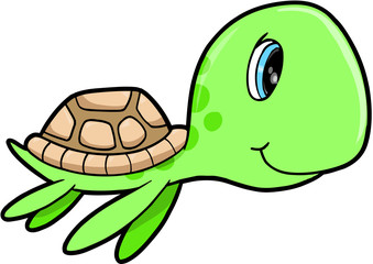 Cute Happy Summer Sea Turtle Animal Vector Illustration