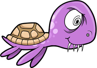 Crazy Insane Summer Sea Turtle Animal Vector Illustration