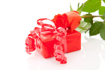 red present and rose