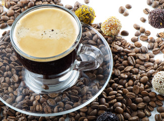 Coffee cup and beans