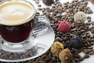 Coffee cup and beans