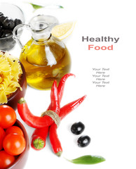 Italian cuisine - pasta, vegetables and olive oil