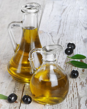Olive oil and black olives
