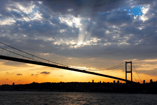 The Bosphorus Bridge connects Europe and Asia