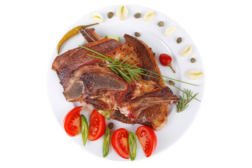 roasted lamb meat fillet ready on china plate
