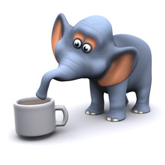 3d Elephant drinks a cup of tea