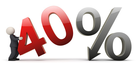 3d business man with 40 percent sign