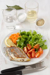 fried swordfish with salad