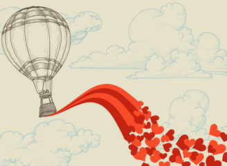 Hot air balloon flying hearts romantic concept © Danussa