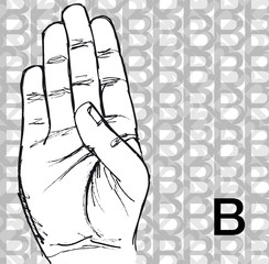 Sewing fabric with Sketch of Sign Language Hand Gestures, Letter B ...