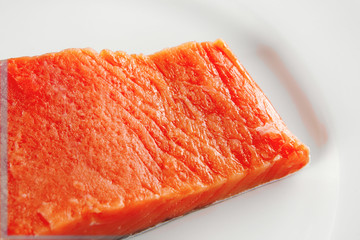 fresh smoked salmon on white plate