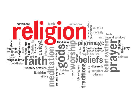 "RELIGION" Tag Cloud (faith religious church god beliefs prayer)