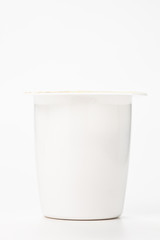yogurt in plastic box container over white background