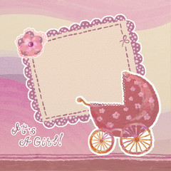 Baby girl arrival card with blank