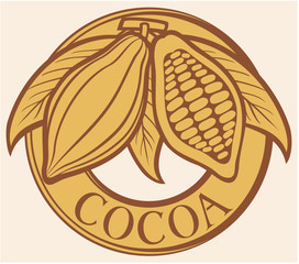 Cacao - cocoa beans label (symbol, badge, sticker)