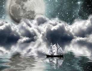 Yacht under the moon © Denis Zaporozhtsev