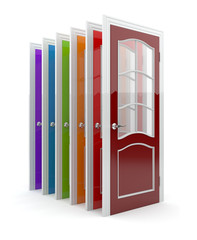 Colorful doors 3D. Isolated on white background
