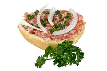 Halved roll with minced pork