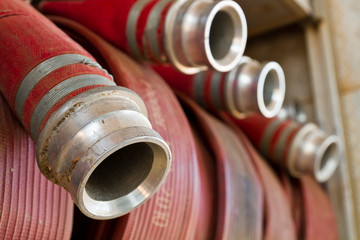 Fire hoses on a fire truck