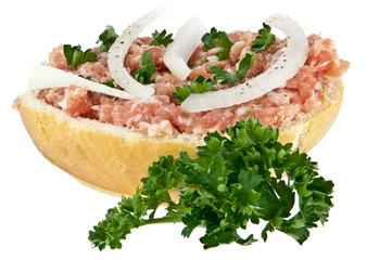 Halved roll with minced pork