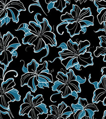 seamless pattern with blue flowers