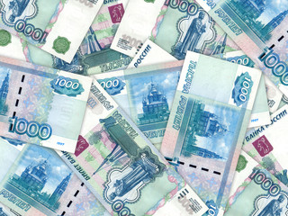 Background of money pile 1000 russian rouble