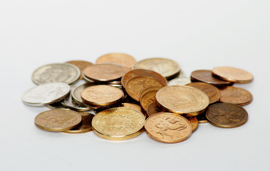 Money Russian coins on white background