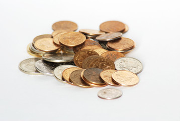 Coins money on white background