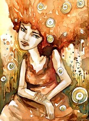 Ilustracja kobiety siedzącej na łące © bruniewska