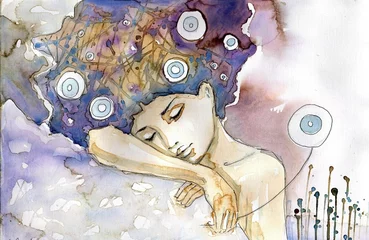 Papier Peint photo Lavable Inspiration picturale la femme qui dort sur son épaule