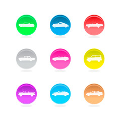 Cars circular icons isolated on white