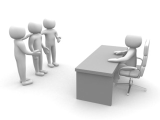 3d people - employee and employer in the meeting