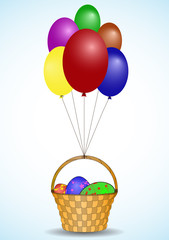 Five colored baloons with easter basket