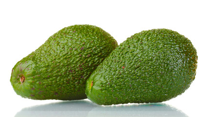 two ripe avocado fruits isolated on white