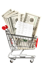 Receipt and cash in shopping cart