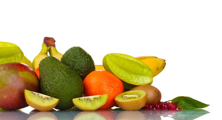 Assortment of exotic fruits isolated on white