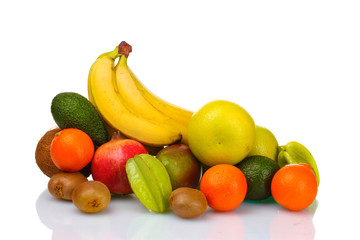 Assortment of exotic fruits isolated on white