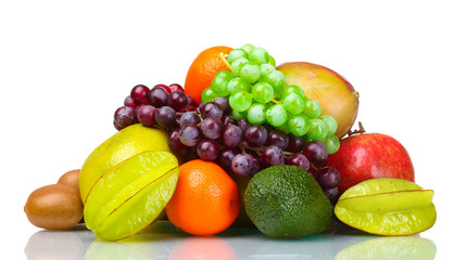 Assortment of exotic fruits isolated on white