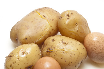 Boiled potatoes and  eggs