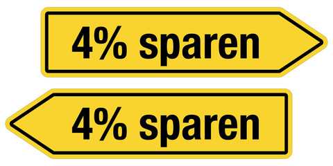 2 Pfeilschilder gelb 4% SPAREN