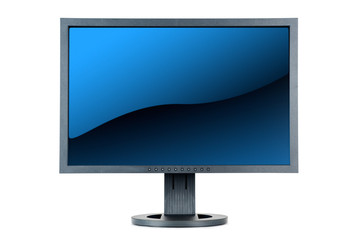 lcd monitor with blu glossy screen, isolated on white