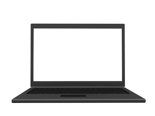 Front view of a isolated laptop with a blank screen. 3D render.